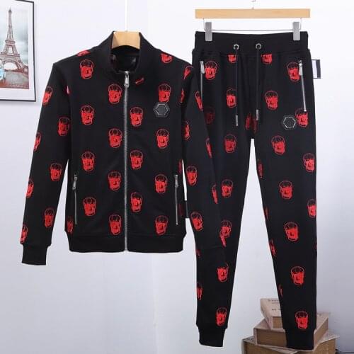 PP Skull Brand Men 2-Piece Hooded Sweatshirt Pants Sportswear Set Zip Plein Hoodie Clothes Sudadera con capucha para hombre