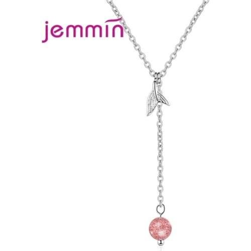 Creative 925 Sterling Silver Necklaces Mermaid Fishtail Pink Crystal Clavicle Chains Fashion Accessory Wedding Jewelry