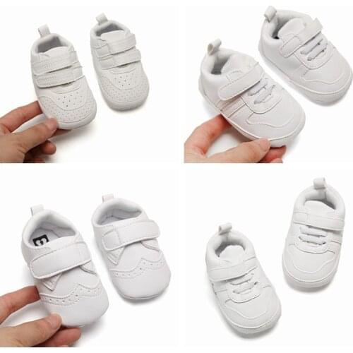 High Quality 2021 Baby Shoes Newborn Boys Girls White Walkers Kids Toddlers Lace Up PU Leather Soft Soles Sneakers 0-18 Months