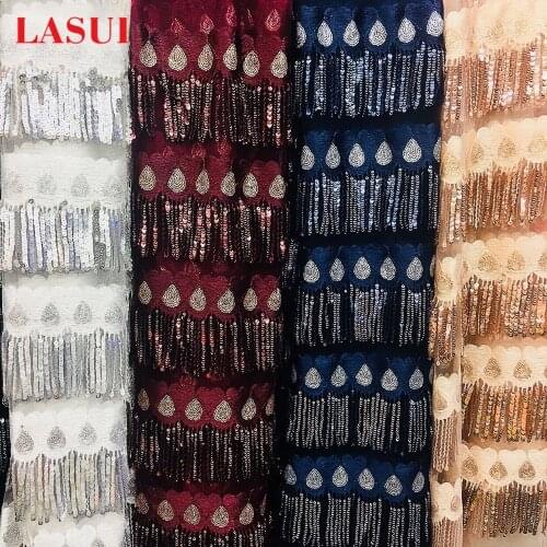 LASUI New 1y/lot 7colors tassel sequins embroidery lace fabric brilliant diy Dance/evening dress skirt fabric Q028
