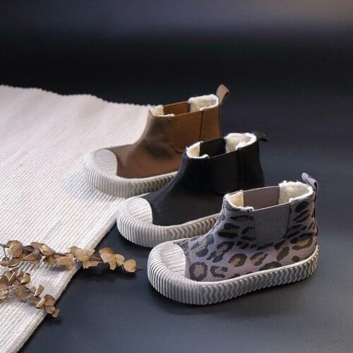 Leopard Boys Girls Winter Shoes Kids Boots Plush Neri Children Warm Shoes Ankle Retro Dirty Shoes Slip on Anti-kick Cotton Boots