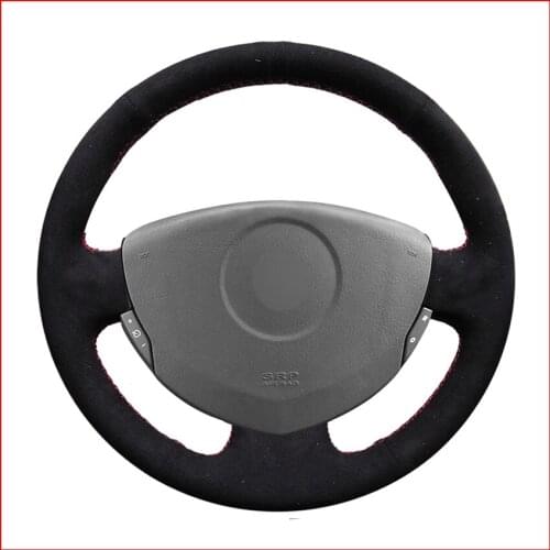 MEWANT Black Suede Leather Steering Wheel Cover for Renault Clio 2 2001-2005 Dacia Sandero 2008 2009 2010 2011 2012