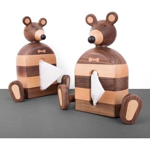 Cute Cartoon Mouse Wooden Tissue Box Walnut and Beech Matching Wood Living Room Decoration Gift