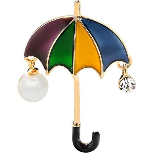 Trendy Rhinestone Faux Pearl Drop Umbrella Shape Brooch Pin Jacket Unisex Exquisite Jacket suit Jeans Shirt Accessory Brooch