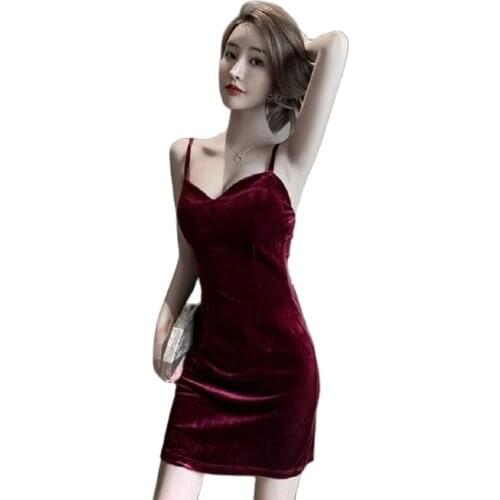 Fashion Womens Dresses Spring/Summer 2021 Sexy Dress New Womens Bottoming Strap Gold Velvet Bag Hip Dresses For Women