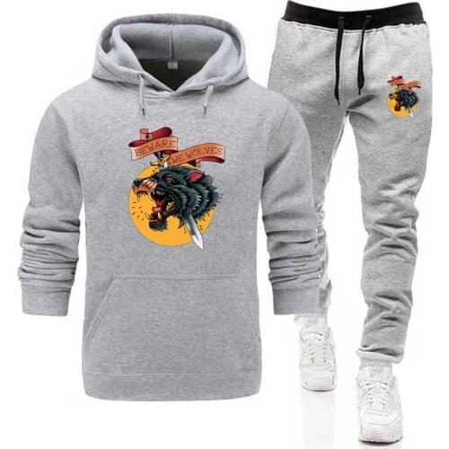 Mens Sets beware the wolf hoodies and pants warm fleece tracksuit drop shipping Sweatshirts Sportswear Suits plus size XS-5XL