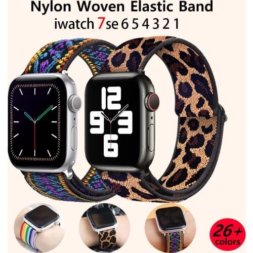 Soft and comfortable nylon Loop elastic buckle Apple watch band 38mm 42mm Series 6 SE 54321 For iWatch Strap Bohemia braid 44mm