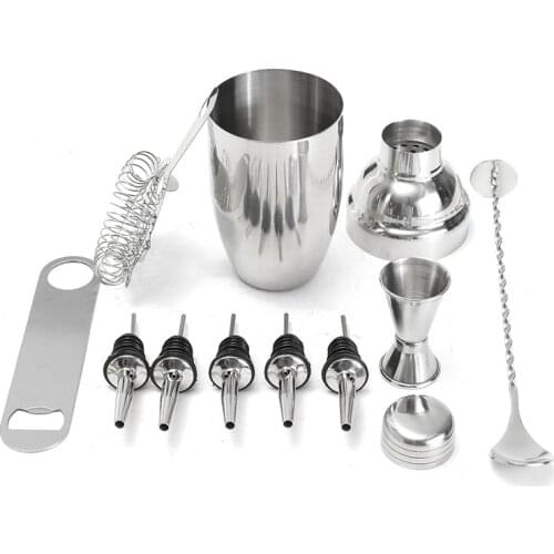 11Pcs/Set 550ml Stainless Steel Cocktail Shaker Set Drinks Strainer Opener Maker Mixer Spoon Measure Cup Home Bartender Tool