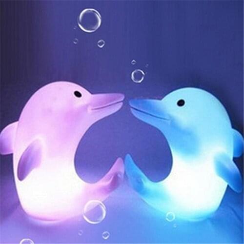 1 Pcs Cute Dolphin 7 Changing Colors LED Night Light Nightlight Children Kids Gift Decoration Light 7x6.3cm