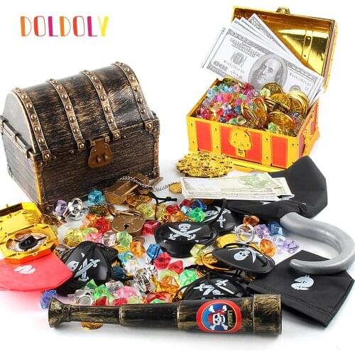 Plastic Pirate Treasure Box Gold Coin Gem Storage Organizer Chest Box Treasure Chest Gifts For Kid Birthday Party Decoration Toy