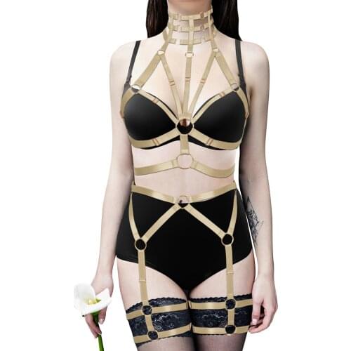 Suspender Belt Harajuku Bondage Harness Belt Cage Bra Sexy Lingerie Collar Accessories Thigh Garters Pole Dance Rave Clothing