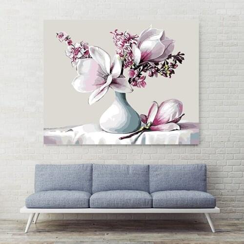 Paint by number art painting by numbers Decorative painting magnolia flower bottle and flower modern saving