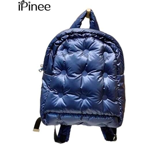 IPinee Women Backpack 2021 New Winter Space Pad Cotton Feather Down Bag Fashion Space Cotton Travel Backpack Mochila