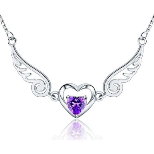925 Sterling Silver Hot Sellers Angel Wings Chain Necklace Zircon Crystal Necklace Silver Jewelry for Women Gift S-N01