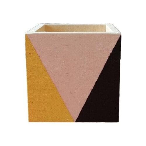Modern Aden Design-Geometric Patterned Wood Square Box (Black-Yellow)
