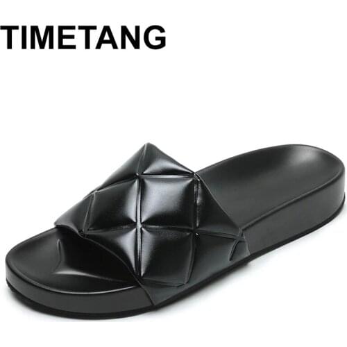 TIMETANG Big Size Shoes Summer Clogs Woman House Slippers Platform Rivet Slides Low Beach Flat Soft PU Fabric Rome Hoof Heels