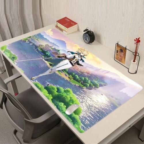 Genshin Impact Mouse Mat Pad With Backlight Gamer Girl Pads Xl Large Mousepad Gaming Mause Cute Table Kawaii Keyboard Led Pc Xxl