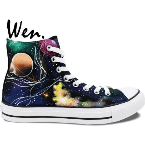 Wen Original Hand Painted Canvas Shoes Space Galaxy Tardis Doctor Who Man Womans High Top Canvas Sneakers Girls Boys Gifts