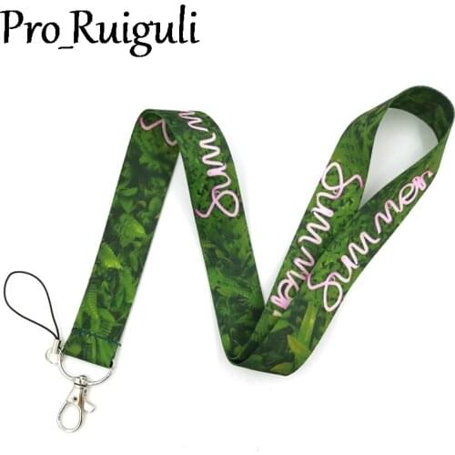 Green leaves Summer Forest Neck Strap Lanyards ID badge card holder keychain Mobile Phone keyring couple key holder gifts
