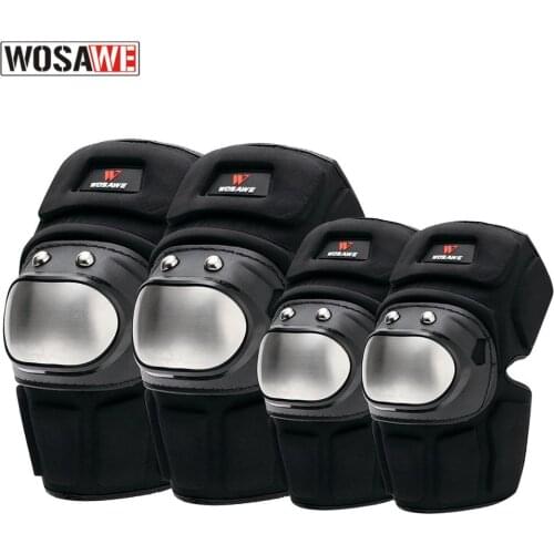 WOSAWE 4PCS Motorcycle Elbow Knee Pads Stainless Steel Protective Plate Knee Protector Guard Ski Snowboard Skating Protection