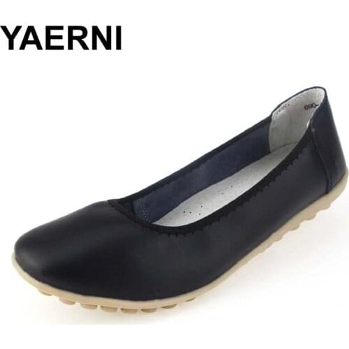 YAERNI women genuine leather office work shoes female flat shoes Women flats moccasins BSN-149