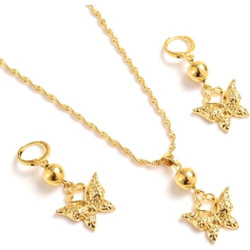 Beads butterfly gold Jewelry sets Wedding pendant Necklace Earrings Jewelry Sets necklace earring set for women girls gifts PNG