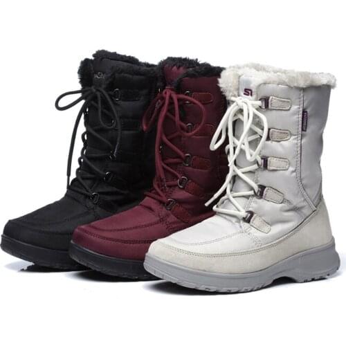 Women winter waterproof hiking boots ladies anti-slip wearable wool liner snow boots men women non-slip snow shoes for-40c