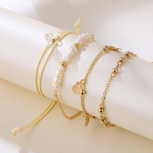 4 Pcs/Set Imitation Pearls Rope Chain Bracelets for Women Gold Color Bracelet 2021 Fashion Jewelry Hand Chains Female Simple New