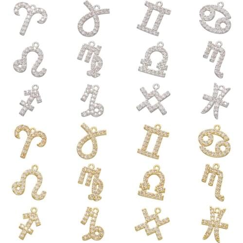 ZHUKOU bigger 12 constellations Taurus Leo CZ crystal earrings charms for women DIY earrings jewelry accessories Supplies VD751