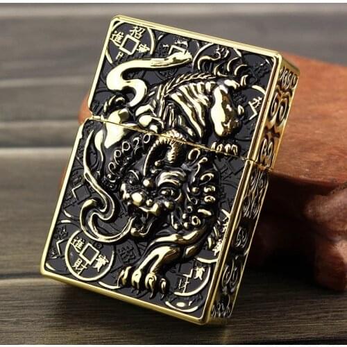 Zorro armor, kerosene lighter, all-copper fortune and treasure carving, heavy armor shell, windproof gasoline oil lighter 142g