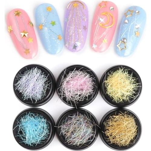 1 Box Nail Art Decoration Symphony Mermaid Line Gold Silver Color Silk Thread for DIY Nail Accessories Colorful Mesh Line Decor