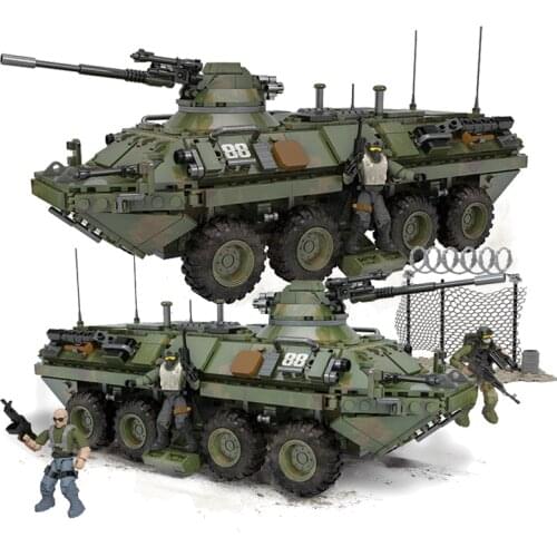 1036pcs Military Stryker Armored Vehicle Building Blocks Tank Bricks Set Soldiers Weapons Model Kids DIY Toys Children Gifts