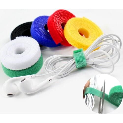 2 Meters Color Nylon Straps Adhesive Power Wire Fastener Tape Finishing Headset Data line Cable Ties Buckle Clip DIY Accessories