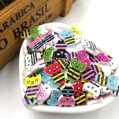 25/50/100Pcs Mini Animal Cat 2 Holes Wood Sewing Buttons scrapbooking WB453