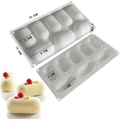 8 Oval Pillow Shape Mousse Cake Mold Diy Cake Fondant Baking Silicone Mold Ice Cream Jello Pudding Dessert Baking Tools