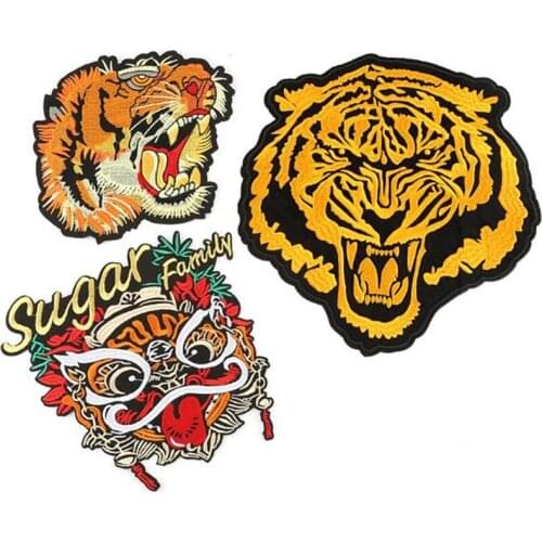 Large Animal Embroidered Biker clothes iron on Cartoon Tiger Patches for clothing