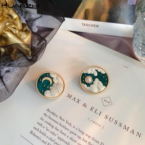 HUANZHI 2019 Green Metal Retro Sun Star Starry Night Van Gogh Painting Brooch Elegant Brooch for Girls Women Accessories