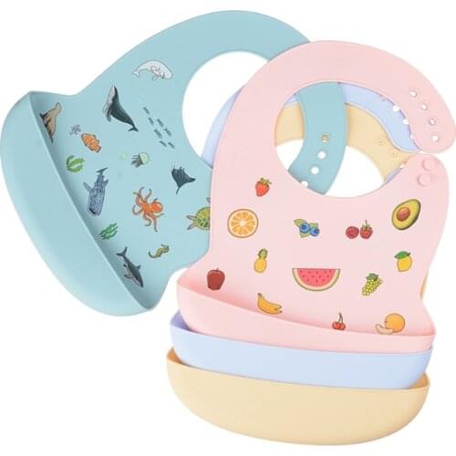 Baby Cartoon Waterproof Bibs Food Grade Silicone Newborn Feeding Food Catcher