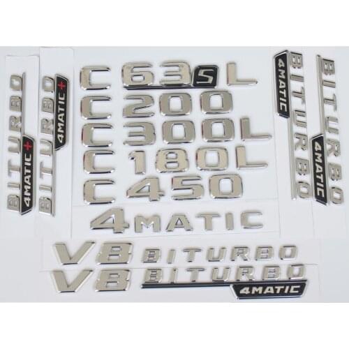 For Mercedes Benz 2017 2020 C43 C63 C63s AMG C200 C220 C300 C320 C350 C400 4MATIC Trunk Chrome Flat Letters Emblems Badge Emblem