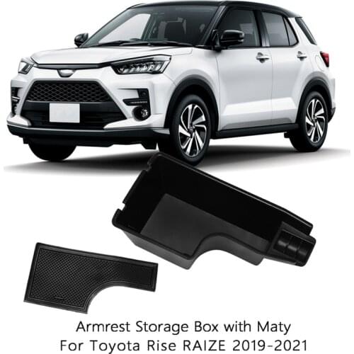 For Toyota Rise Raize 2019-2021 Car Central Console Armrest Storage Box Pallet Tray Container with Rubber Mat