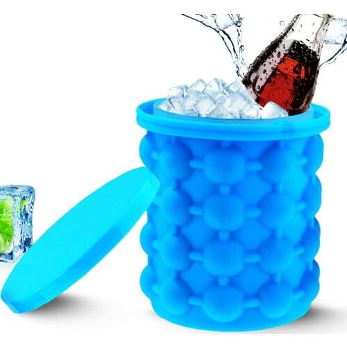 Dropshipping Portable 2 in 1 Large Silicone Ice Bucket Mold with Lid Space Saving Cube Maker Tools for Kitchen Party Barware