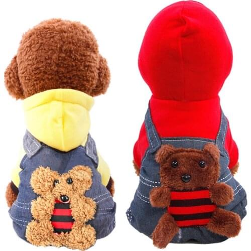 Autumn Winter Four Legs Pet Dog Hooded Jeans Clothes Pet Little Denim Overalls Pet Keeping Warm Clothing Cotton Animal