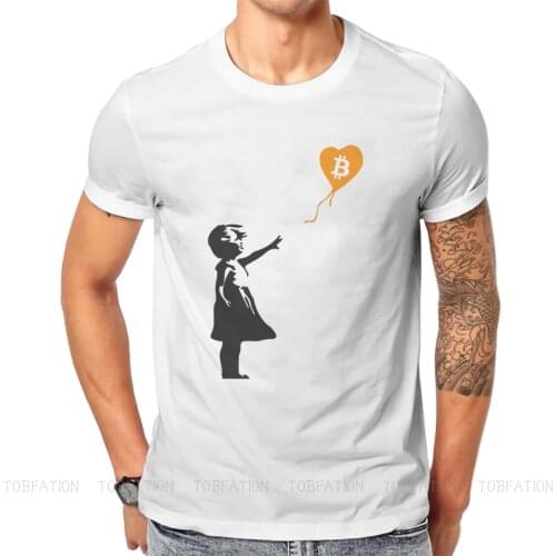 Bitcoin Cryptocurrency Meme Bansky Balloon Girl T Shirt Vintage Graphic Summer Loose Cotton Mens Tees Harajuku Crewneck TShirt
