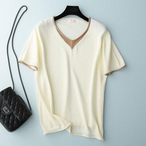 T-shirt 2020 Summer Womens New Loose Korean-Style Top Womens Knitted Short-Sleeved Bottoming Shirt
