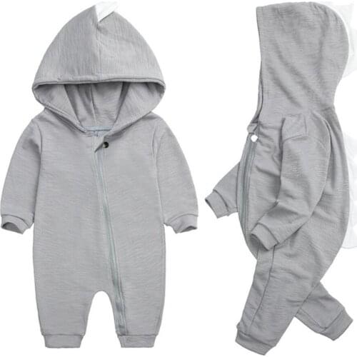 2021 Cute Dinosaur Costume Spring Autumn Toddler Baby Clothes Infants Kids Boys Girls Hooded Romper Climbing Jumpsuit