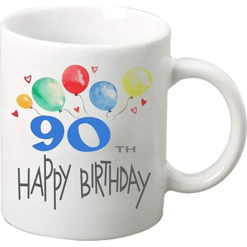 Happy Birthday 11 oz ounce Coffee Tea Mug Cup White Ceramic Celebration for Friends and Family (90th)
