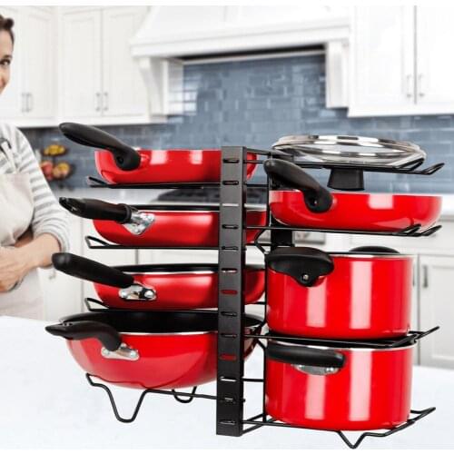 Kitchen Organizer Pot Lid Rack Spoon Holder Pot Lid Shelf Storage Rack Draining Metal Pot Pan Lid Organizer Holder for Kitchen