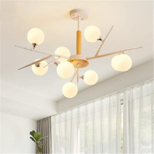 Nordic Style Lamp Simple Magic Bean Personality Chandelier Wood Art Living Room Dining Room Modern Glass Led Creative Lamp