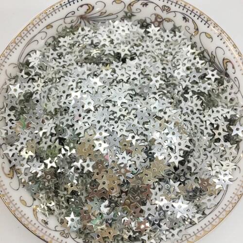 LNHOME 50g/Lot 5mm Silver Star Sequins Small Flake PVC Paillette Halloween Hole Sequins Sewing Loose Flat Christmas Sequins
