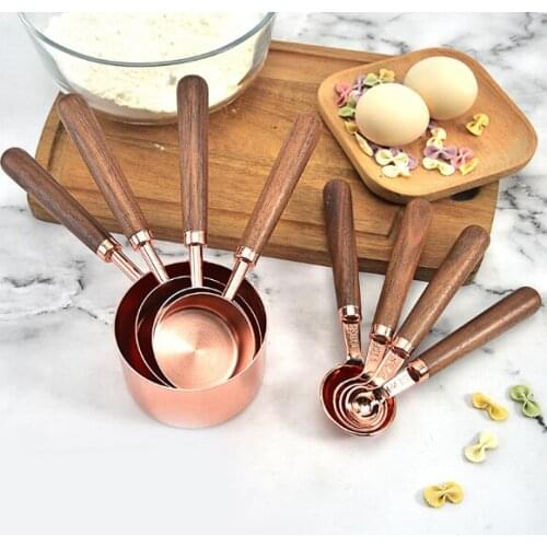 Walnut handle copper plated measuring spoon measuring cup kitchen baking tool mixing wine engraving measuring spoon set